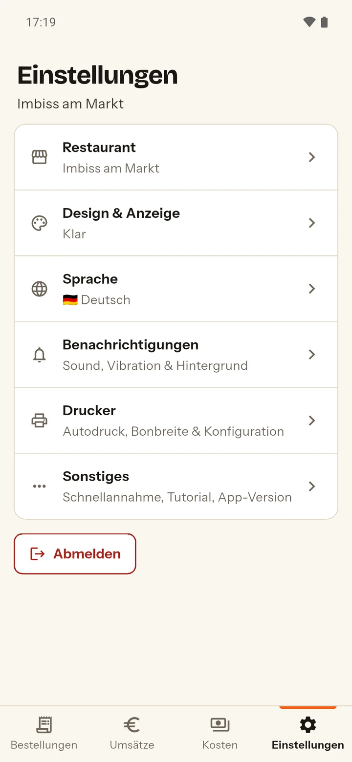 Manager-App: Einstellungen